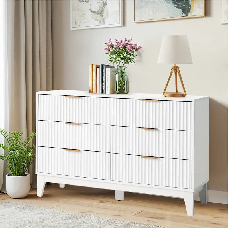 EROMMY Fluted Dresser 6 Drawer Mid Century Modern Dresser Wide Chest of Drawers with Metal Handles for Bedroom Living Room 18