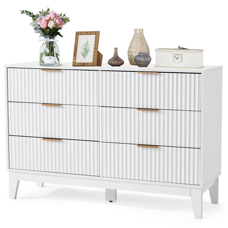 EROMMY Fluted Dresser 6 Drawer Mid Century Modern Dresser Wide Chest of Drawers with Metal Handles for Bedroom Living Room 19