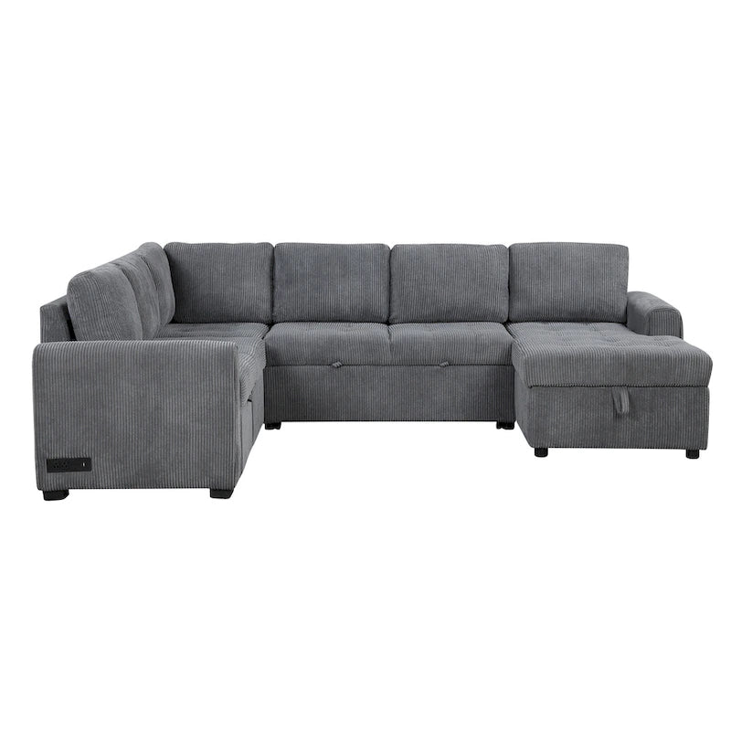 Roomfitters U-Shaped Sectional Sofa Pull-Out Bed with Storage Chaise Lounge and Built-In Charging Devices for Living Room 9