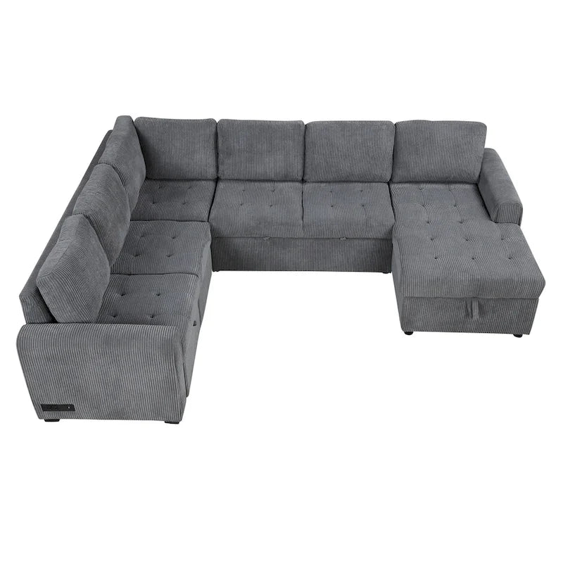Roomfitters U-Shaped Sectional Sofa Pull-Out Bed with Storage Chaise Lounge and Built-In Charging Devices for Living Room 10