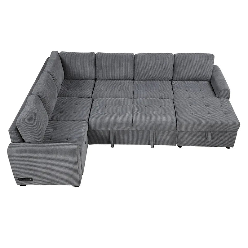 Roomfitters U-Shaped Sectional Sofa Pull-Out Bed with Storage Chaise Lounge and Built-In Charging Devices for Living Room 11