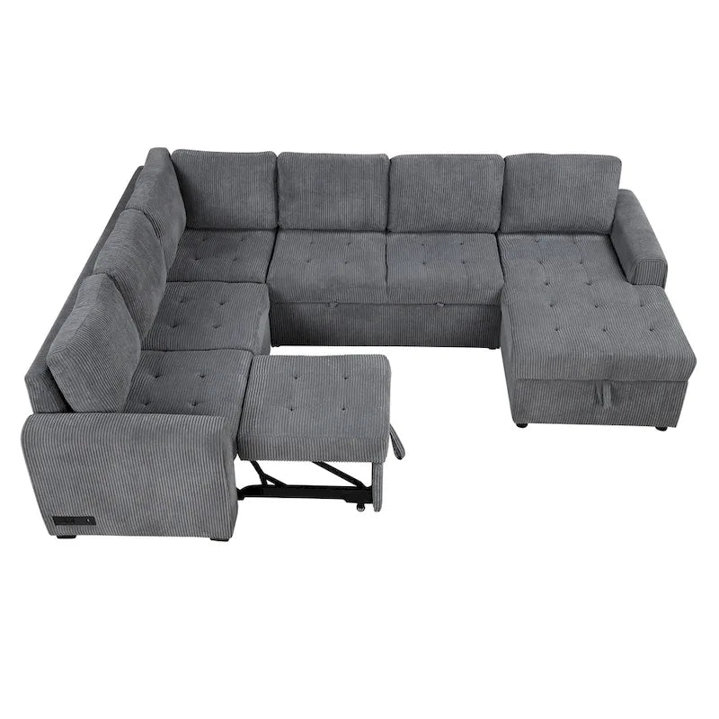 Roomfitters U-Shaped Sectional Sofa Pull-Out Bed with Storage Chaise Lounge and Built-In Charging Devices for Living Room 12