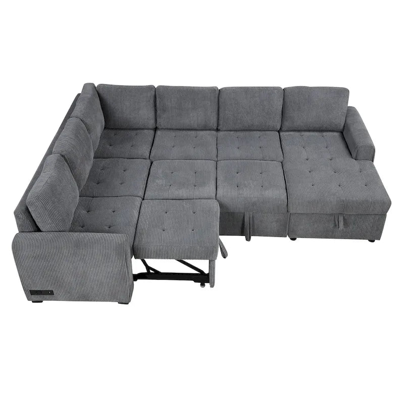 Roomfitters U-Shaped Sectional Sofa Pull-Out Bed with Storage Chaise Lounge and Built-In Charging Devices for Living Room 13
