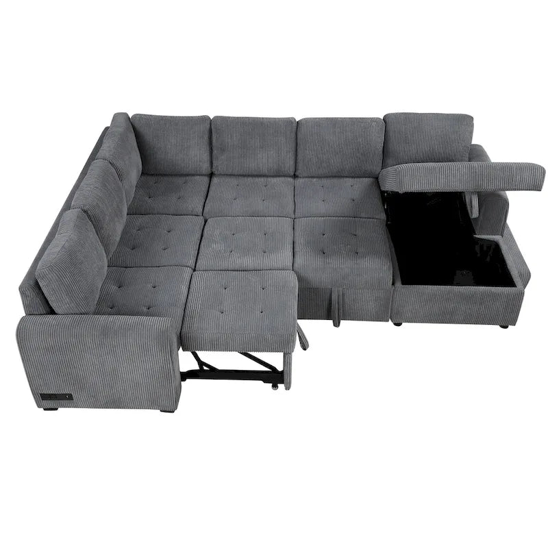 Roomfitters U-Shaped Sectional Sofa Pull-Out Bed with Storage Chaise Lounge and Built-In Charging Devices for Living Room 14