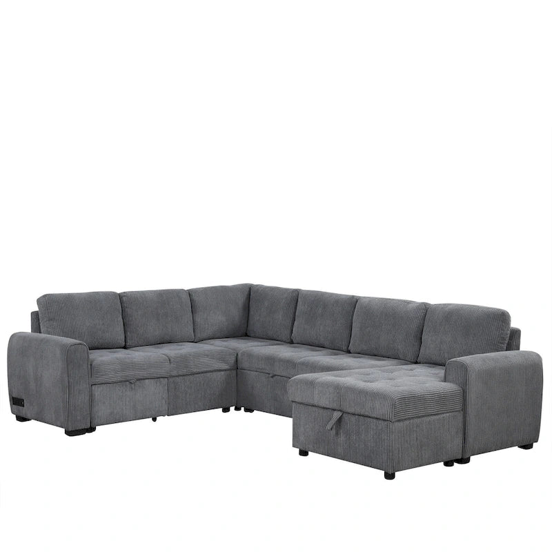 Roomfitters U-Shaped Sectional Sofa Pull-Out Bed with Storage Chaise Lounge and Built-In Charging Devices for Living Room 15