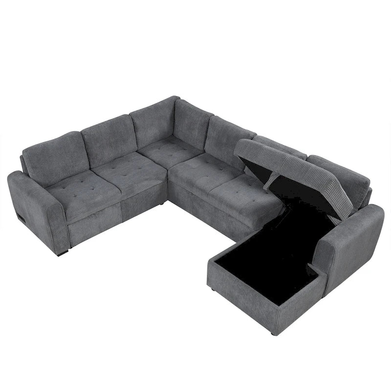 Roomfitters U-Shaped Sectional Sofa Pull-Out Bed with Storage Chaise Lounge and Built-In Charging Devices for Living Room 16