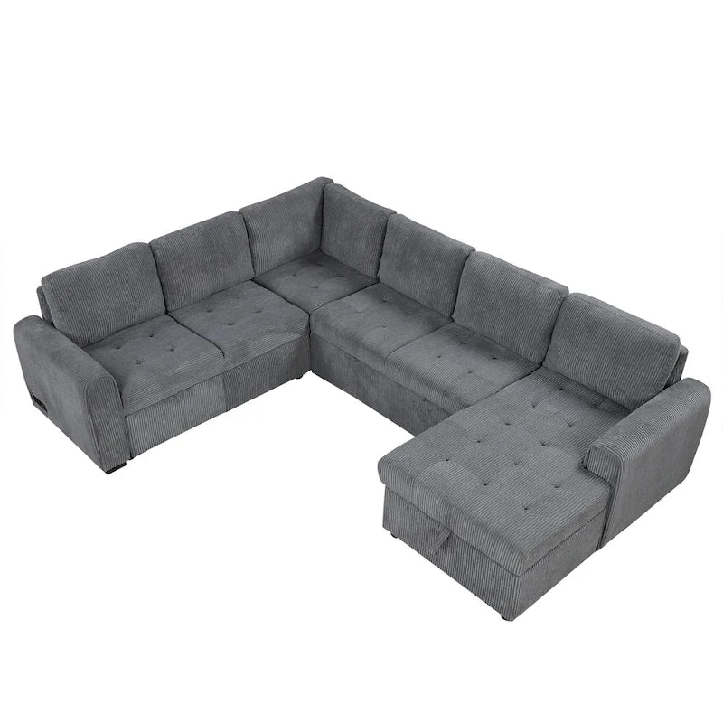 Roomfitters U-Shaped Sectional Sofa Pull-Out Bed with Storage Chaise Lounge and Built-In Charging Devices for Living Room 17