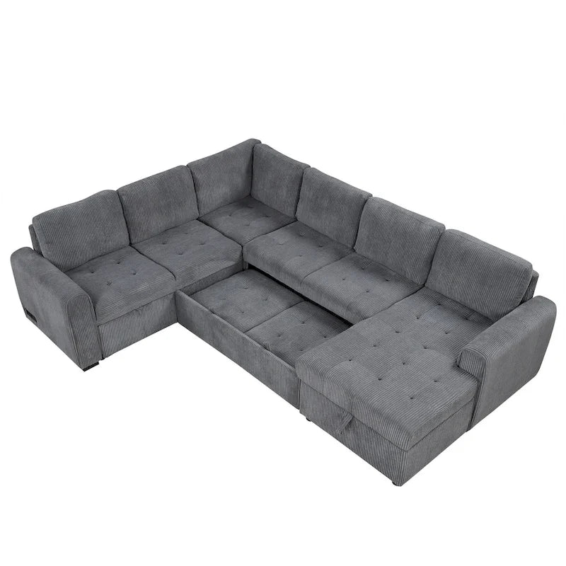 Roomfitters U-Shaped Sectional Sofa Pull-Out Bed with Storage Chaise Lounge and Built-In Charging Devices for Living Room 18