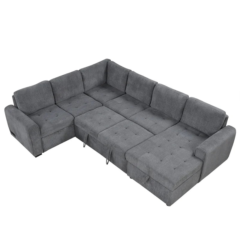 Roomfitters U-Shaped Sectional Sofa Pull-Out Bed with Storage Chaise Lounge and Built-In Charging Devices for Living Room 19