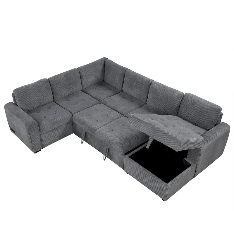 Roomfitters U-Shaped Sectional Sofa Pull-Out Bed with Storage Chaise Lounge and Built-In Charging Devices for Living Room 20