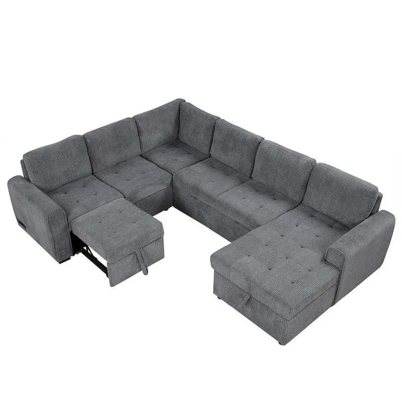 Roomfitters U-Shaped Sectional Sofa Pull-Out Bed with Storage Chaise Lounge and Built-In Charging Devices for Living Room 21