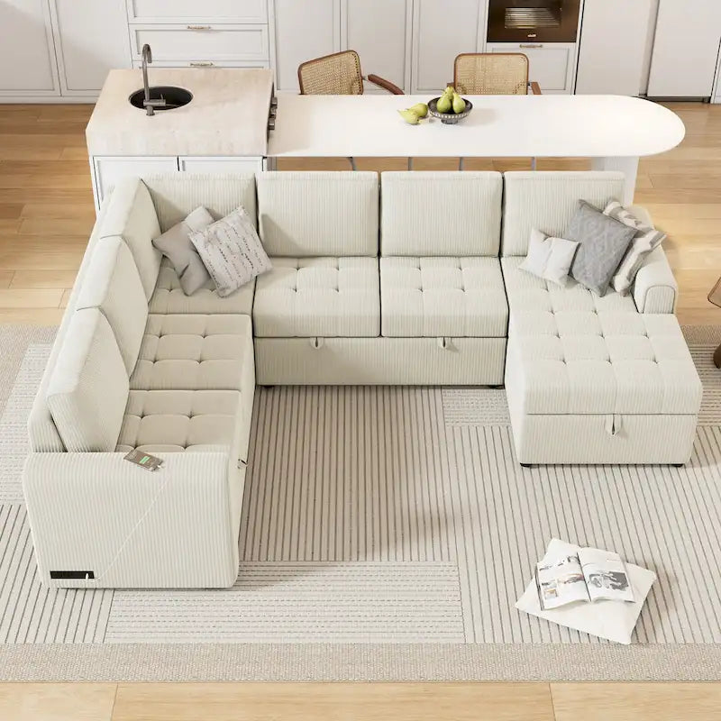 Roomfitters U-Shaped Sectional Sofa Pull-Out Bed with Storage Chaise Lounge and Built-In Charging Devices for Living Room 27