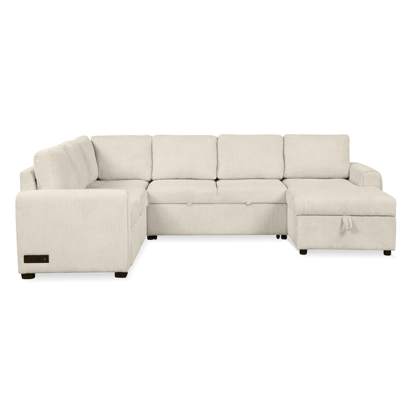 Roomfitters U-Shaped Sectional Sofa Pull-Out Bed with Storage Chaise Lounge and Built-In Charging Devices for Living Room 28