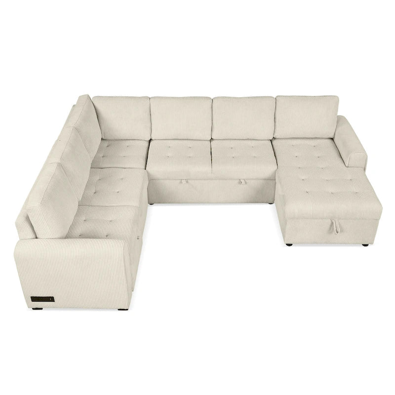 Roomfitters U-Shaped Sectional Sofa Pull-Out Bed with Storage Chaise Lounge and Built-In Charging Devices for Living Room 29
