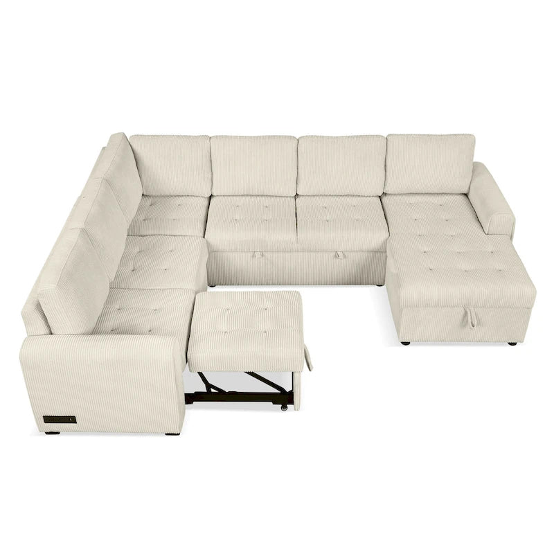 Roomfitters U-Shaped Sectional Sofa Pull-Out Bed with Storage Chaise Lounge and Built-In Charging Devices for Living Room 30