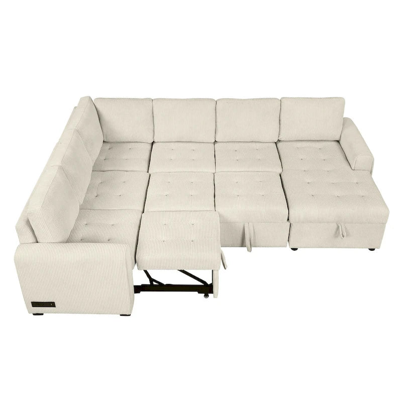 Roomfitters U-Shaped Sectional Sofa Pull-Out Bed with Storage Chaise Lounge and Built-In Charging Devices for Living Room 31