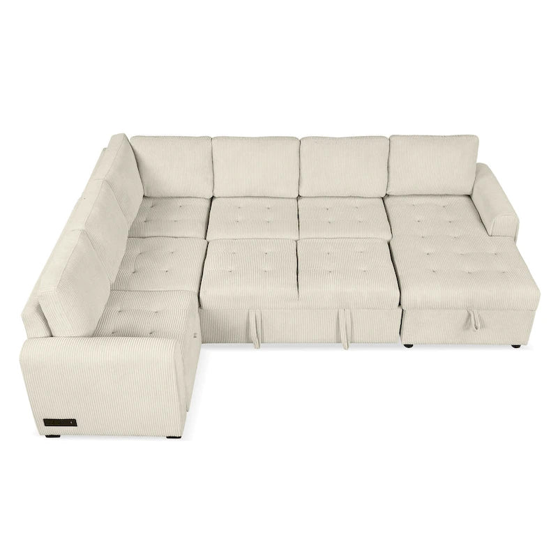 Roomfitters U-Shaped Sectional Sofa Pull-Out Bed with Storage Chaise Lounge and Built-In Charging Devices for Living Room 32
