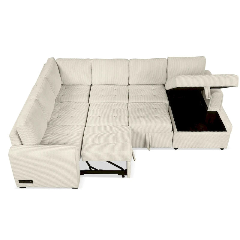 Roomfitters U-Shaped Sectional Sofa Pull-Out Bed with Storage Chaise Lounge and Built-In Charging Devices for Living Room 33