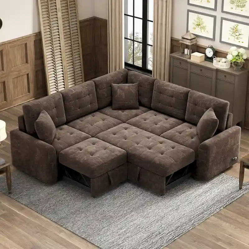 Roomfitters Pull-Out L-Shape Sofa Bed with Wheels, USB Ports, and Power Sockets, Functional Sleeper Sofa for Living Room Comfort 35