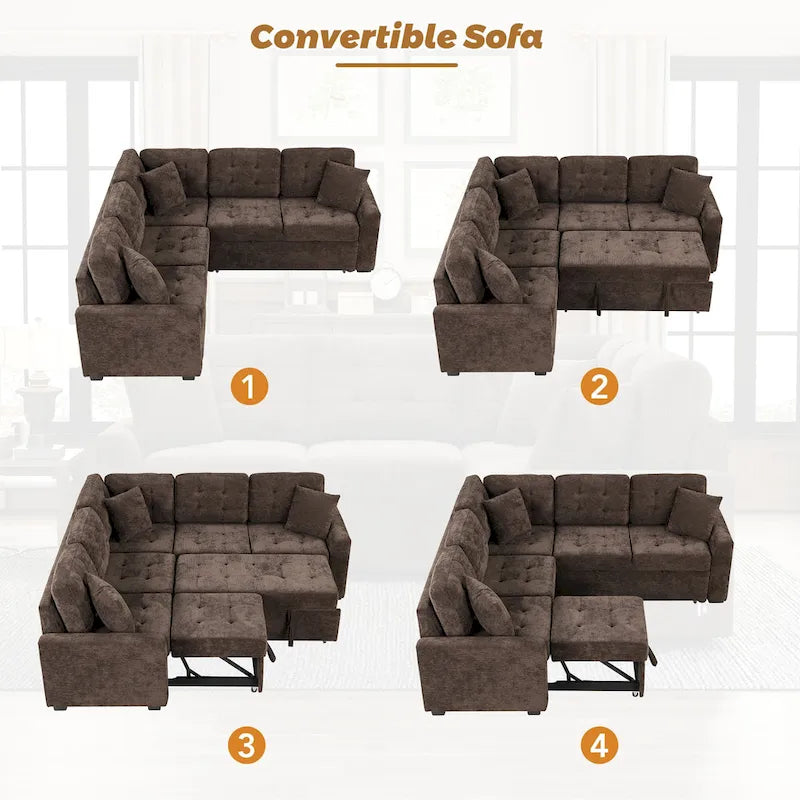 Roomfitters Pull-Out L-Shape Sofa Bed with Wheels, USB Ports, and Power Sockets, Functional Sleeper Sofa for Living Room Comfort 4