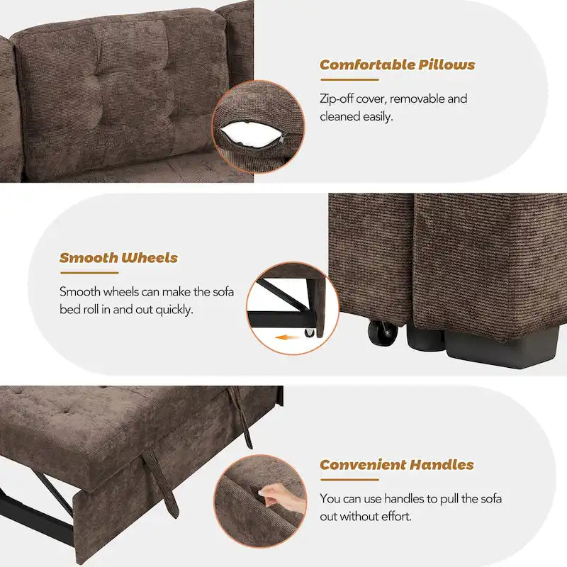 Roomfitters Pull-Out L-Shape Sofa Bed with Wheels, USB Ports, and Power Sockets, Functional Sleeper Sofa for Living Room Comfort 6