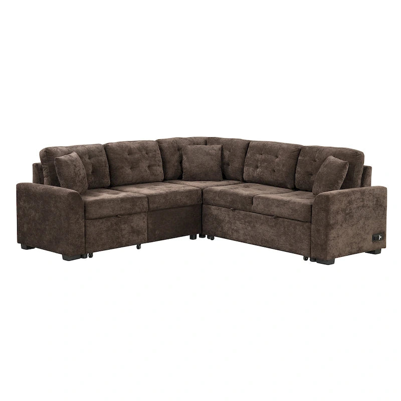 Roomfitters Pull-Out L-Shape Sofa Bed with Wheels, USB Ports, and Power Sockets, Functional Sleeper Sofa for Living Room Comfort 10