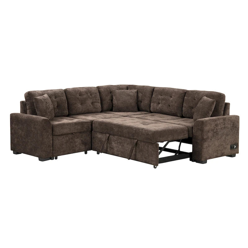 Roomfitters Pull-Out L-Shape Sofa Bed with Wheels, USB Ports, and Power Sockets, Functional Sleeper Sofa for Living Room Comfort 11