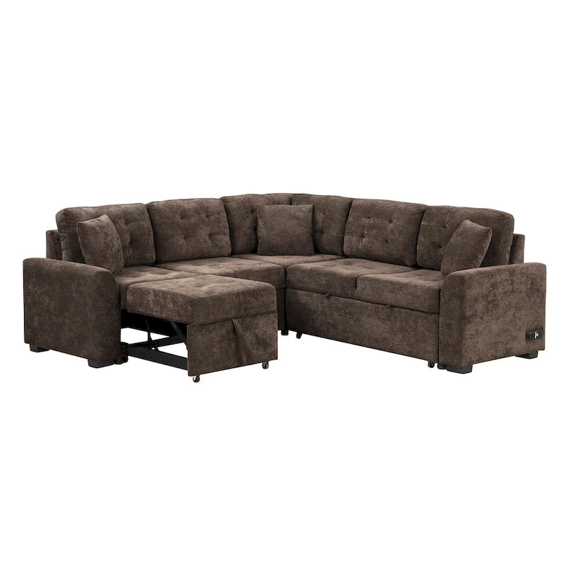 Roomfitters Pull-Out L-Shape Sofa Bed with Wheels, USB Ports, and Power Sockets, Functional Sleeper Sofa for Living Room Comfort 12