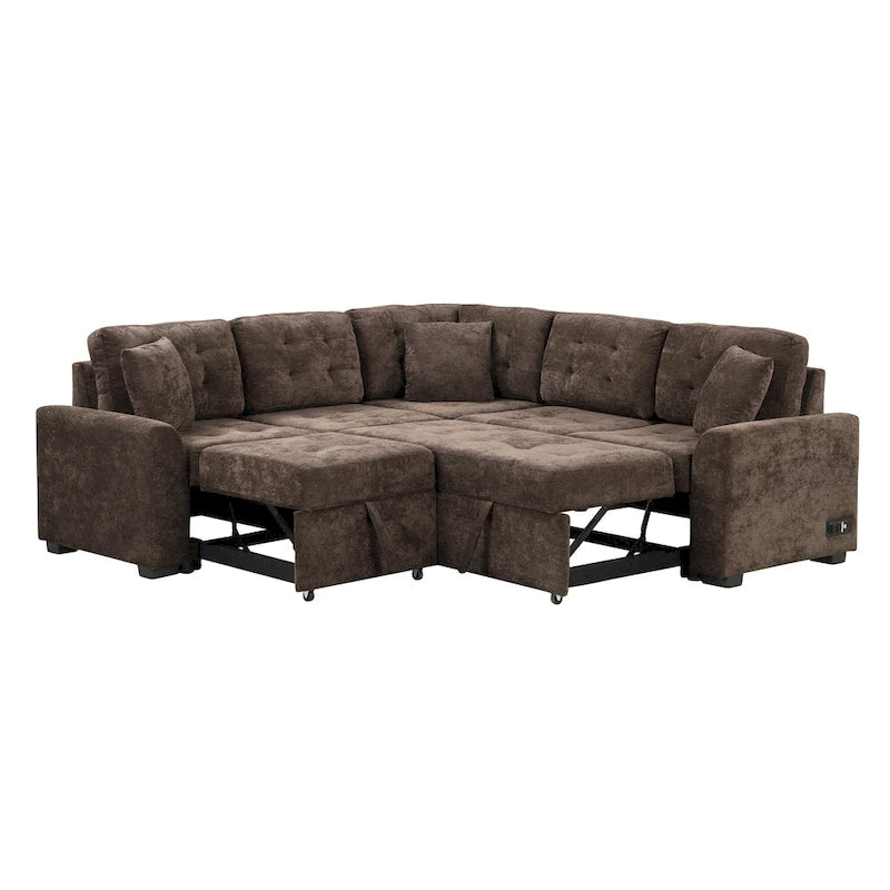 Roomfitters Pull-Out L-Shape Sofa Bed with Wheels, USB Ports, and Power Sockets, Functional Sleeper Sofa for Living Room Comfort 13