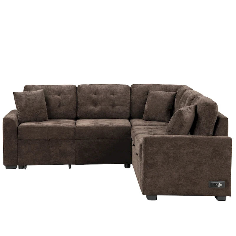Roomfitters Pull-Out L-Shape Sofa Bed with Wheels, USB Ports, and Power Sockets, Functional Sleeper Sofa for Living Room Comfort 14