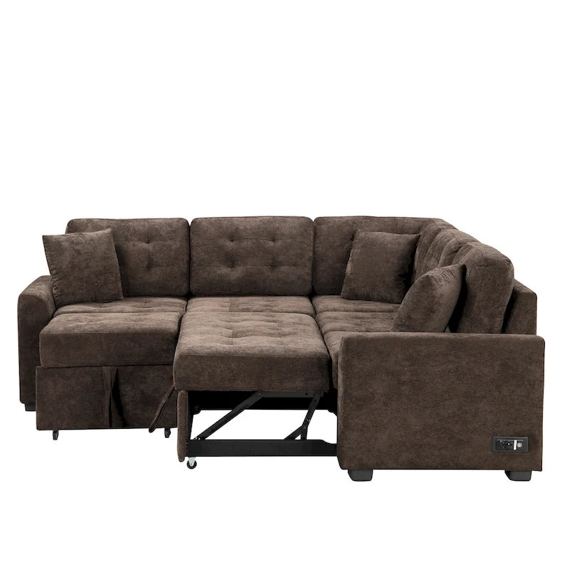 Roomfitters Pull-Out L-Shape Sofa Bed with Wheels, USB Ports, and Power Sockets, Functional Sleeper Sofa for Living Room Comfort 15