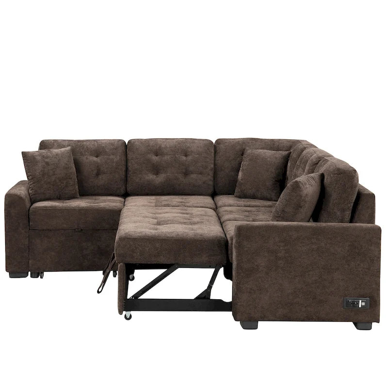 Roomfitters Pull-Out L-Shape Sofa Bed with Wheels, USB Ports, and Power Sockets, Functional Sleeper Sofa for Living Room Comfort 17