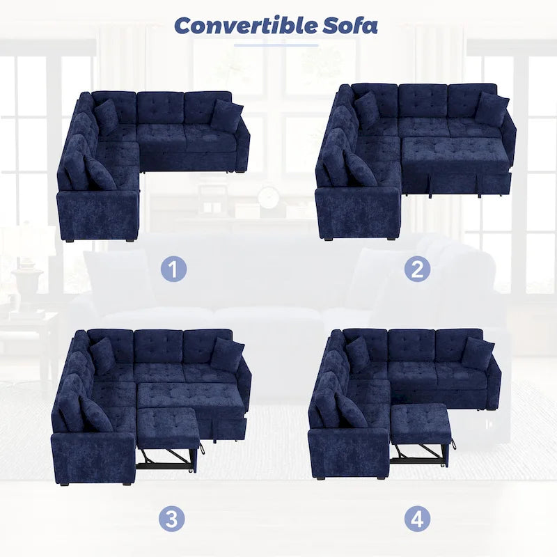 Roomfitters Pull-Out L-Shape Sofa Bed with Wheels, USB Ports, and Power Sockets, Functional Sleeper Sofa for Living Room Comfort 22