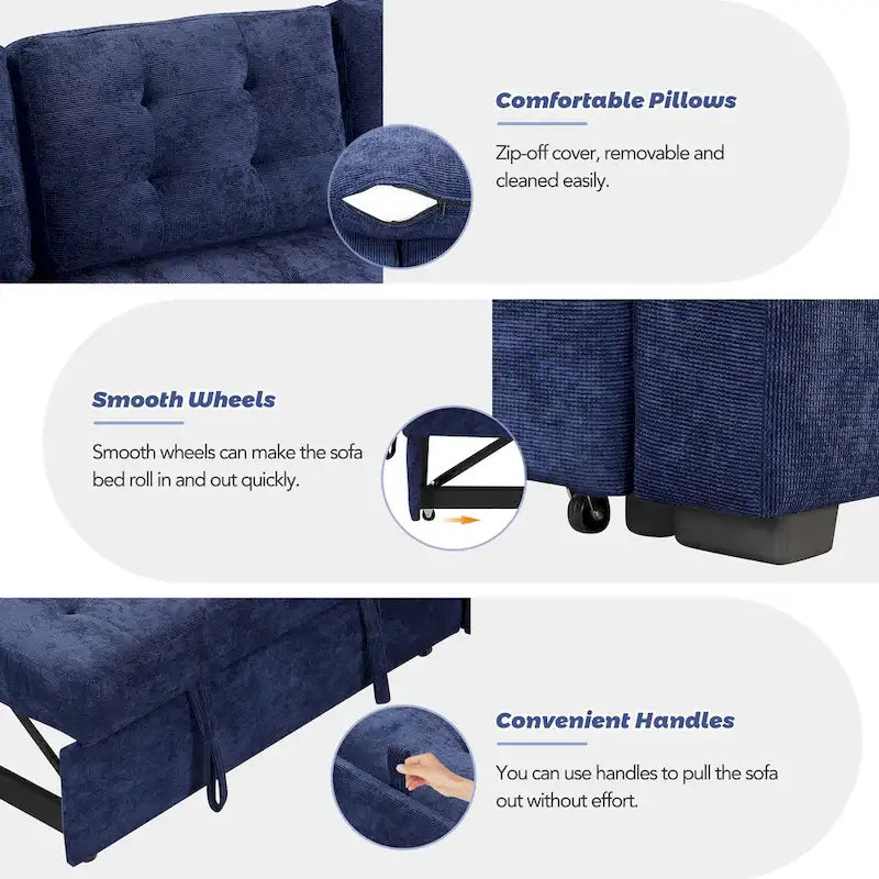 Roomfitters Pull-Out L-Shape Sofa Bed with Wheels, USB Ports, and Power Sockets, Functional Sleeper Sofa for Living Room Comfort 25