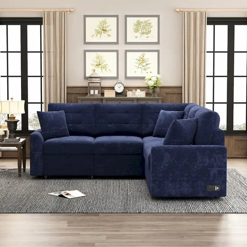 Roomfitters Pull-Out L-Shape Sofa Bed with Wheels, USB Ports, and Power Sockets, Functional Sleeper Sofa for Living Room Comfort 27