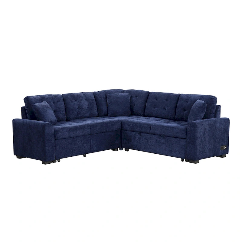 Roomfitters Pull-Out L-Shape Sofa Bed with Wheels, USB Ports, and Power Sockets, Functional Sleeper Sofa for Living Room Comfort 28