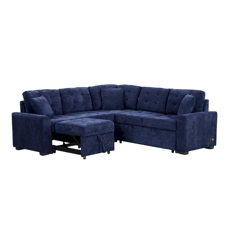 Roomfitters Pull-Out L-Shape Sofa Bed with Wheels, USB Ports, and Power Sockets, Functional Sleeper Sofa for Living Room Comfort 29