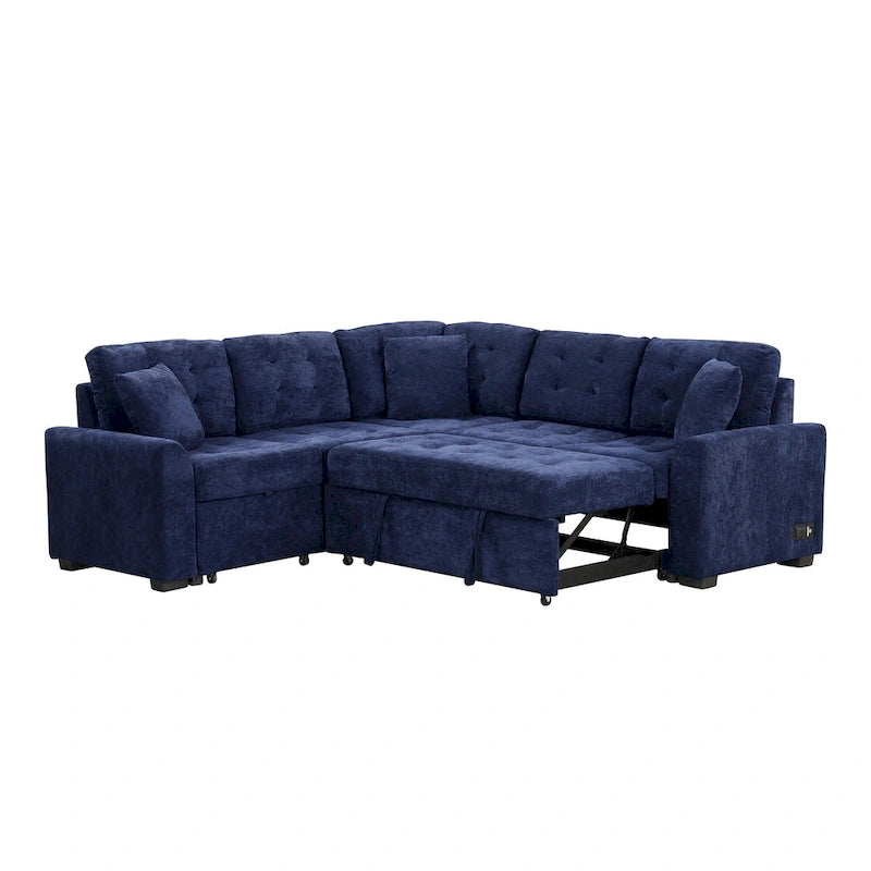Roomfitters Pull-Out L-Shape Sofa Bed with Wheels, USB Ports, and Power Sockets, Functional Sleeper Sofa for Living Room Comfort 30