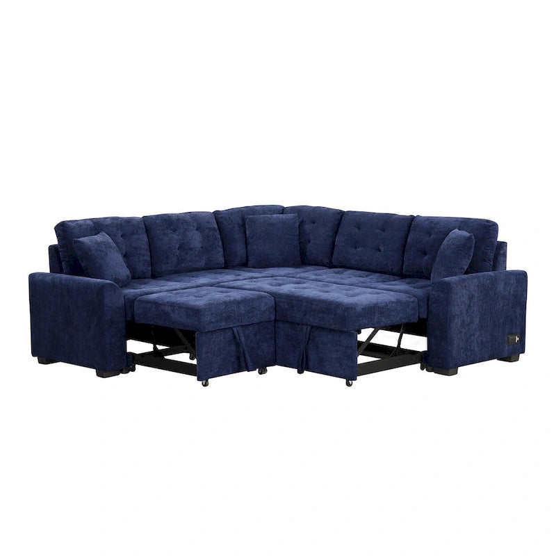 Roomfitters Pull-Out L-Shape Sofa Bed with Wheels, USB Ports, and Power Sockets, Functional Sleeper Sofa for Living Room Comfort 31