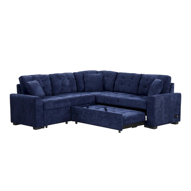 Roomfitters Pull-Out L-Shape Sofa Bed with Wheels, USB Ports, and Power Sockets, Functional Sleeper Sofa for Living Room Comfort 32