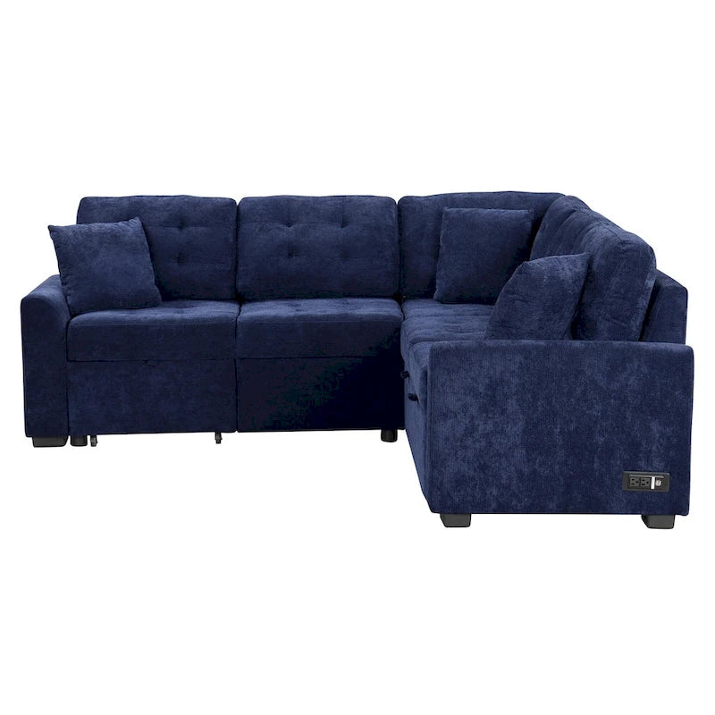 Roomfitters Pull-Out L-Shape Sofa Bed with Wheels, USB Ports, and Power Sockets, Functional Sleeper Sofa for Living Room Comfort 33