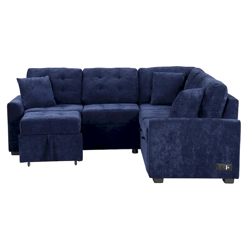 Roomfitters Pull-Out L-Shape Sofa Bed with Wheels, USB Ports, and Power Sockets, Functional Sleeper Sofa for Living Room Comfort 34