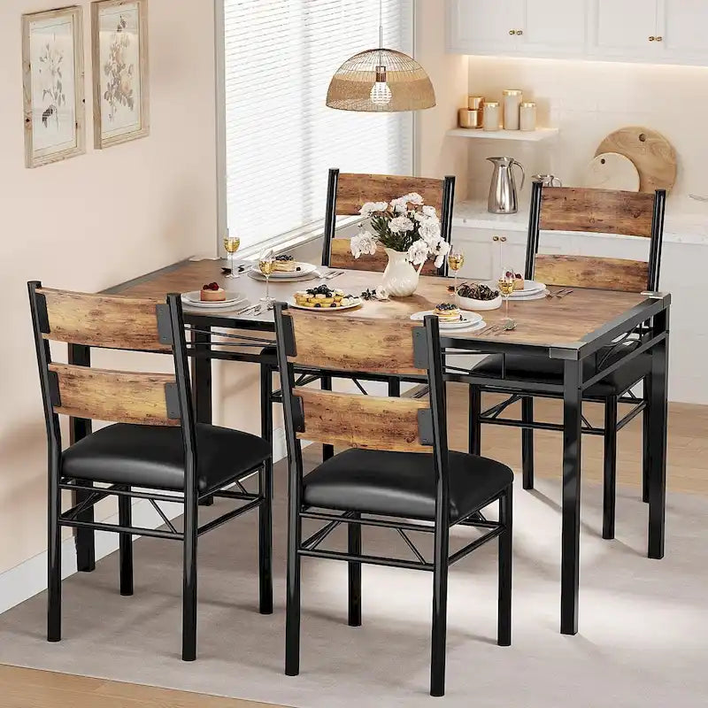 Dining Table Set, Wood Kitchen Table with Upholstered Chairs 23