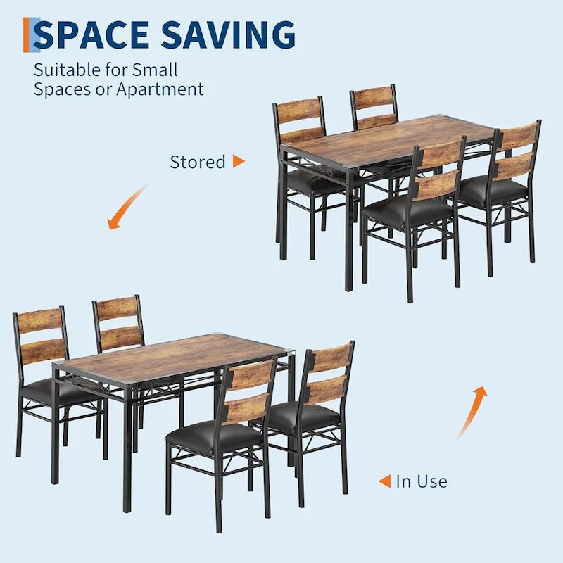 Dining Table Set, Wood Kitchen Table with Upholstered Chairs 6