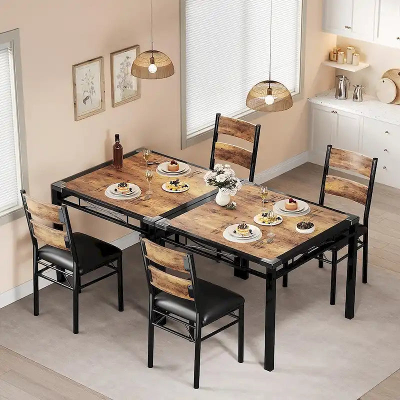 Dining Table Set, Wood Kitchen Table with Upholstered Chairs 13