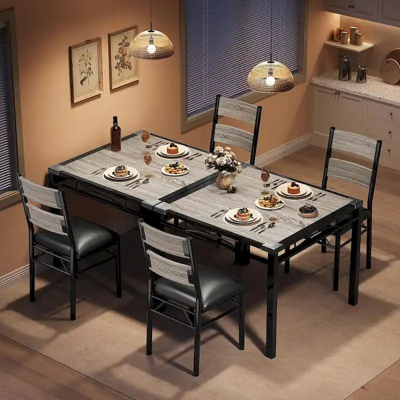 Dining Table Set, Wood Kitchen Table with Upholstered Chairs 19