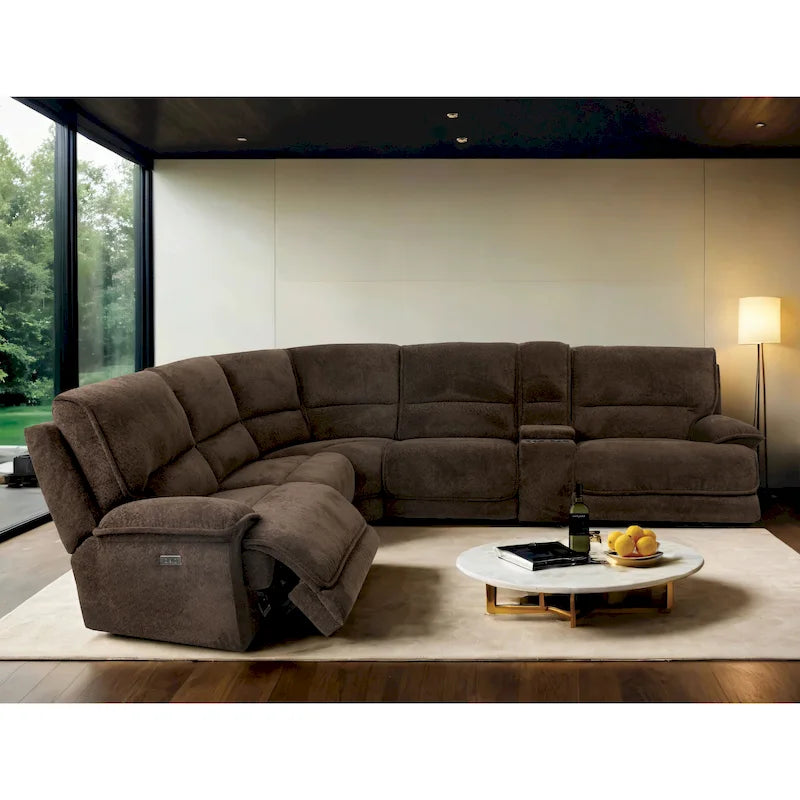 Furniture of America Renic Modern Dark Brown Reclining Sectional with Console and USB Ports 7