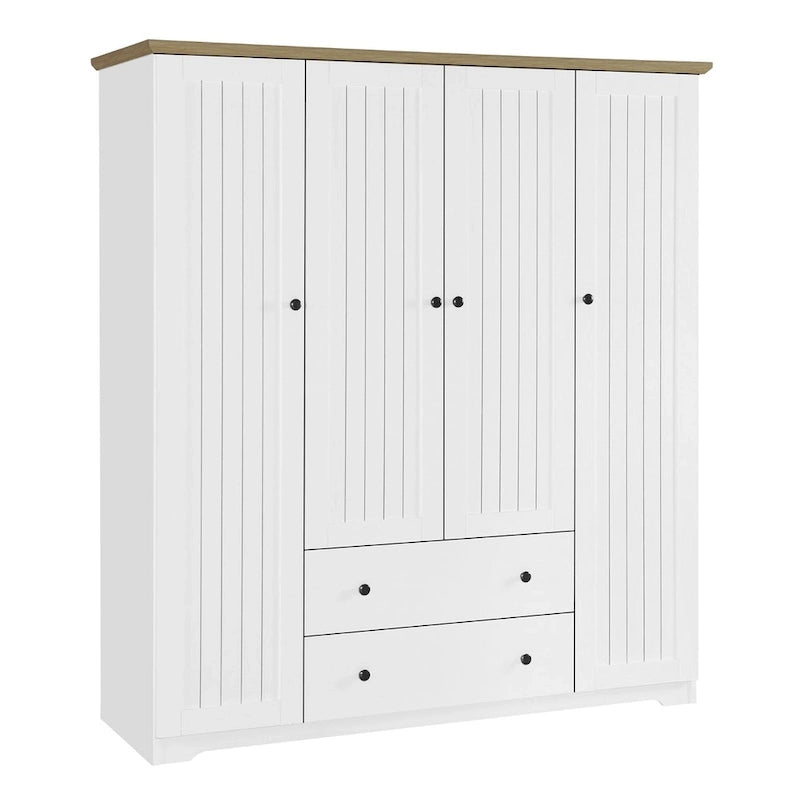 4 Door Wardrobe Armoire Closet with 2 Drawers, Freestanding Wardrobe Clothes Storage Cabinet with Hanging Rods 5