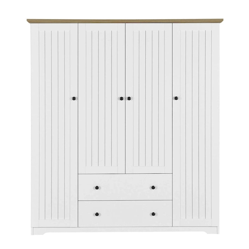 4 Door Wardrobe Armoire Closet with 2 Drawers, Freestanding Wardrobe Clothes Storage Cabinet with Hanging Rods 8