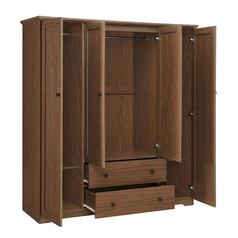 4 Door Wardrobe Armoire Closet with 2 Drawers, Freestanding Wardrobe Clothes Storage Cabinet with Hanging Rods 20